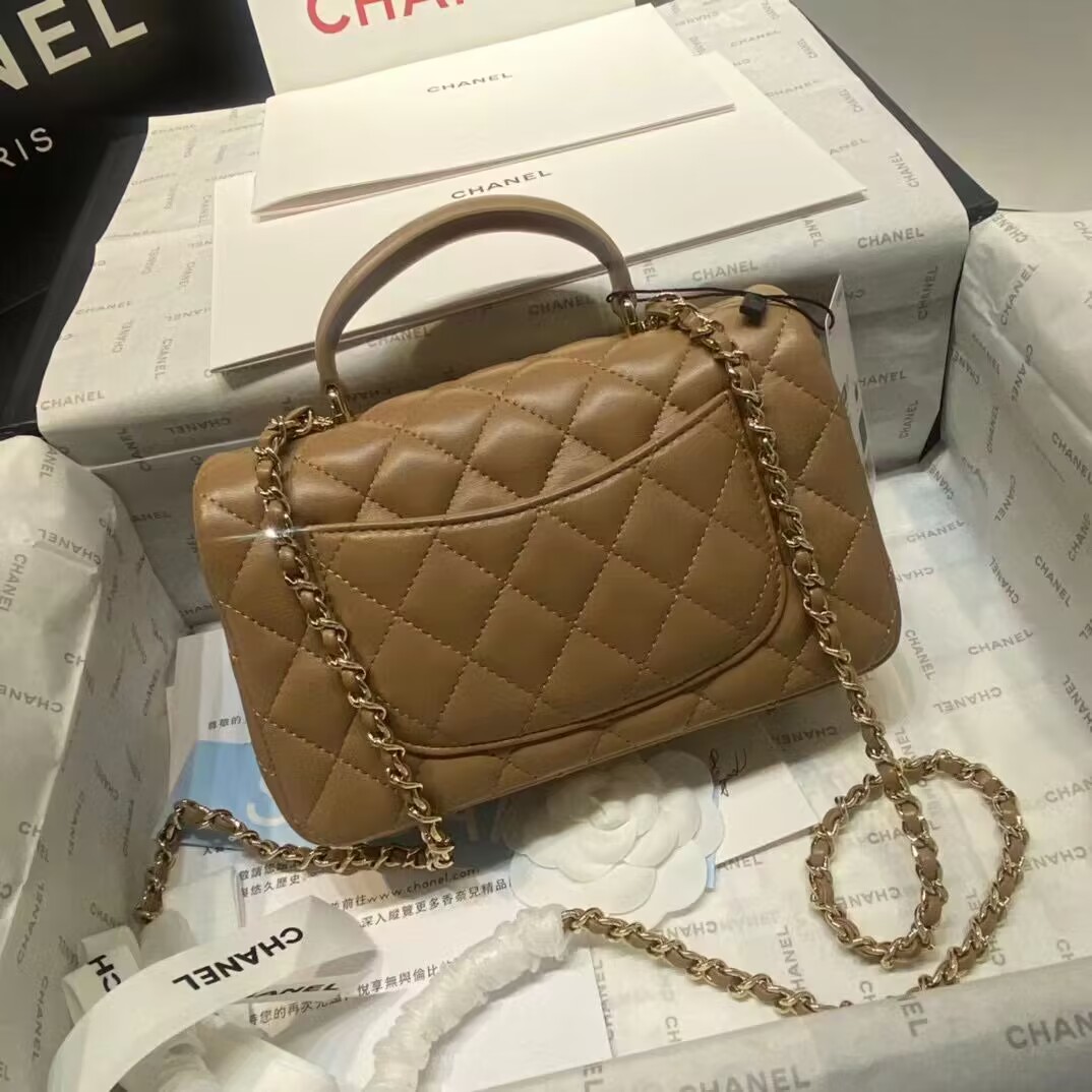 Chanel CF Top Handle mini flap bag Sheepskin Leather AS2431 Brown Chanel CF Top Handle mini flap bag Sheepskin Leather AS2431 Brown