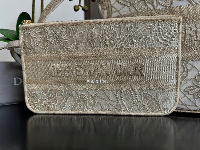 Dior HAT BASKET BAG White and Gold-Tone Macrocannage Embroidery M1328CEB