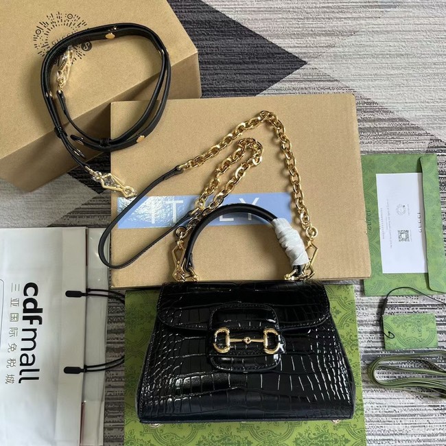 GUCCI HORSEBIT 1955 MINI BAG 703848 Crocodile skin black