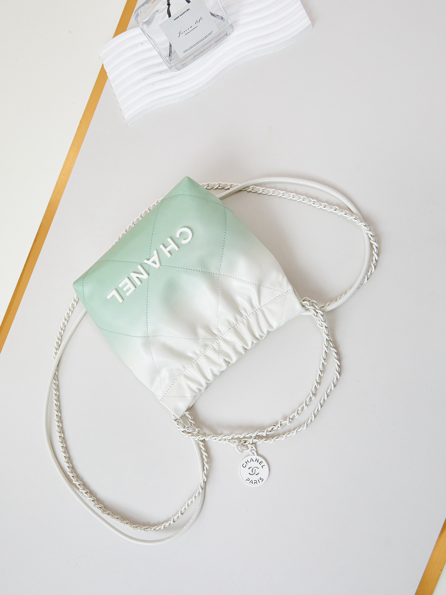 CHANEL 22 MINI HANDBAG AS3980 White & Light green CHANEL 22 MINI HANDBAG AS3980 White & Light green