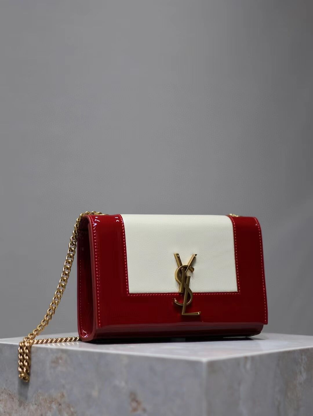 SAINT LAURENT KATE SMALL IN CANVAS AND LEATHER 742580 WHITE AND RED SAINT LAURENT KATE SMALL IN CANVAS AND LEATHER 742580 WHITE AND RED