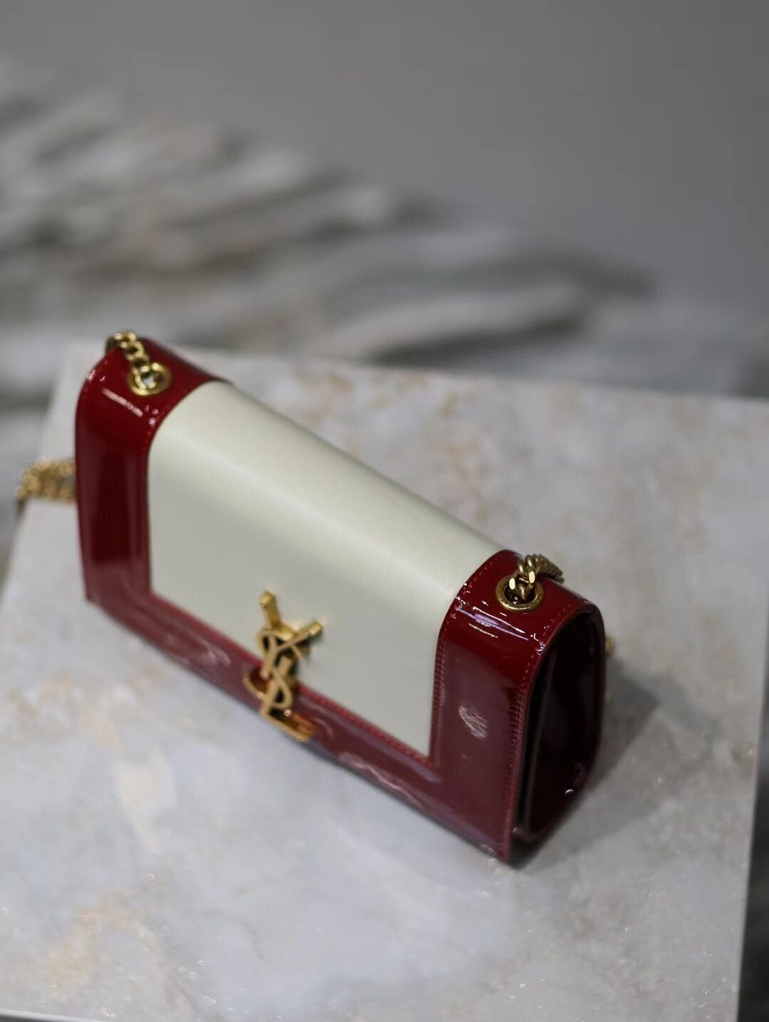 SAINT LAURENT KATE SMALL IN CANVAS AND LEATHER 742580 WHITE AND RED SAINT LAURENT KATE SMALL IN CANVAS AND LEATHER 742580 WHITE AND RED