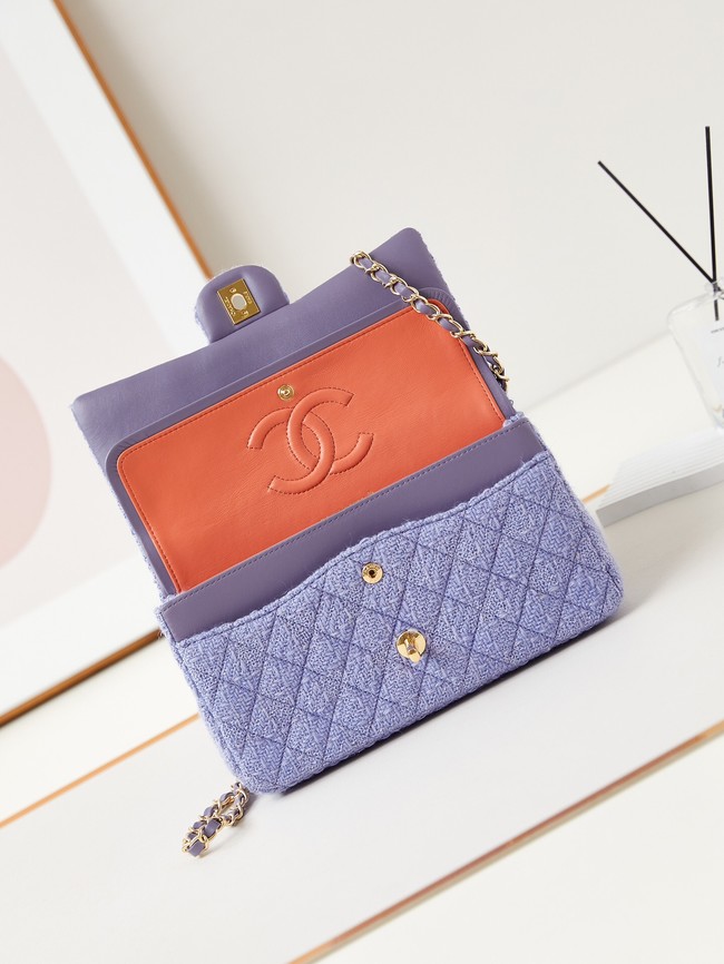 Chanel CLASSIC 11.12 HANDBAG Wool Tweed & Gold-Tone Metal A01112 Purple