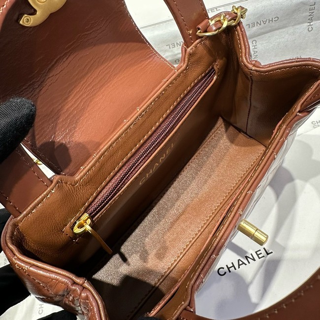 Chanel 23k Vintage Kelly Original Leather Top Handle Bag AS4416 brown