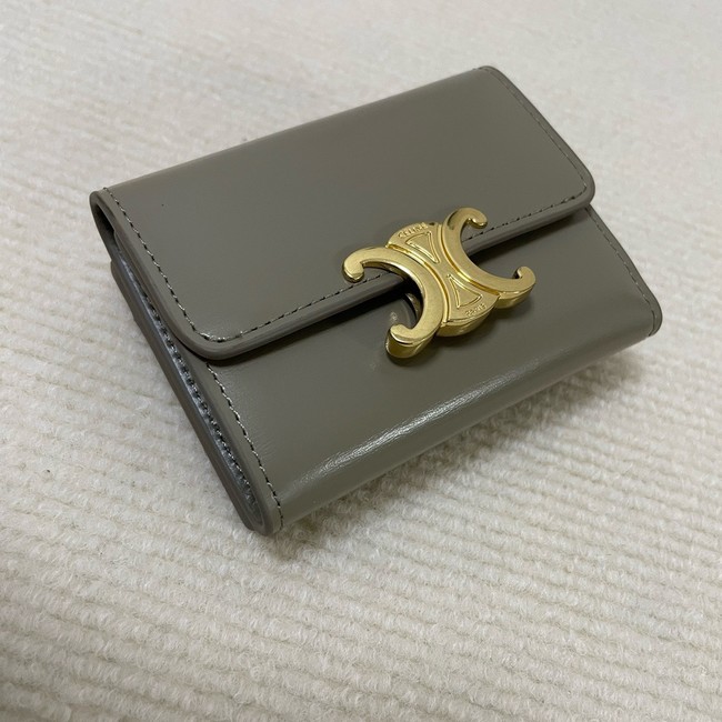 Celine SMALL FLAP WALLET TRIOMPHE IN SHINY CALFSKIN 10L653 dark gray