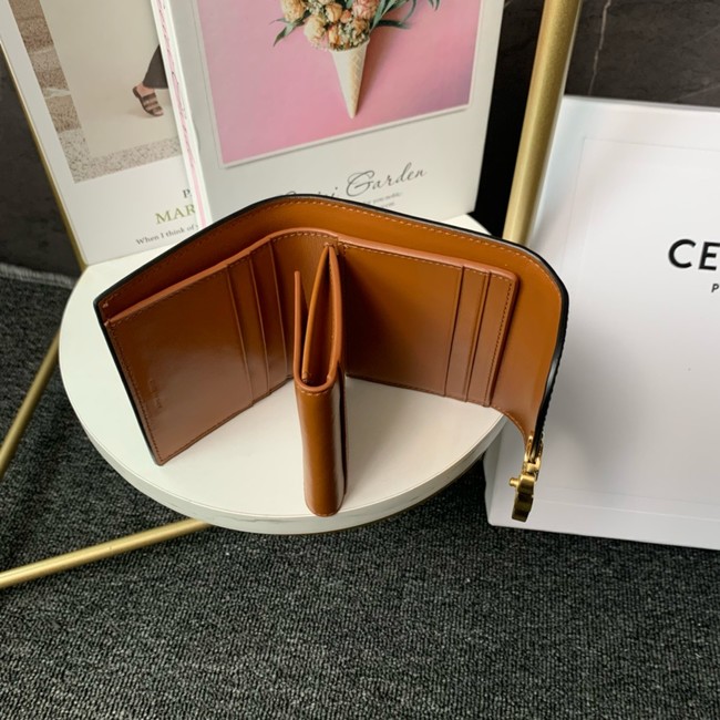 Celine SMALL FLAP WALLET TRIOMPHE IN TRIOMPHE CANVAS 10D783 BROWN