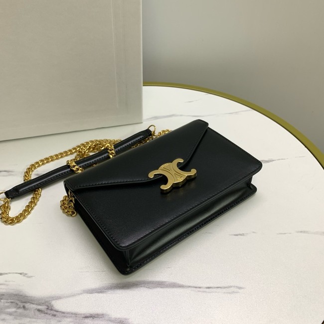 Celine WALLET ON CHAIN MARGO IN SHINY CALFSKIN 10L033 BLACK