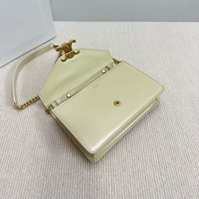 Celine WALLET ON CHAIN MARGO IN SHINY CALFSKIN 10L033 LIGHT YELLOW