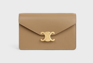 Celine WALLET ON CHAIN MARGO IN SHINY CALFSKIN 10L033 SMOKED BROWN