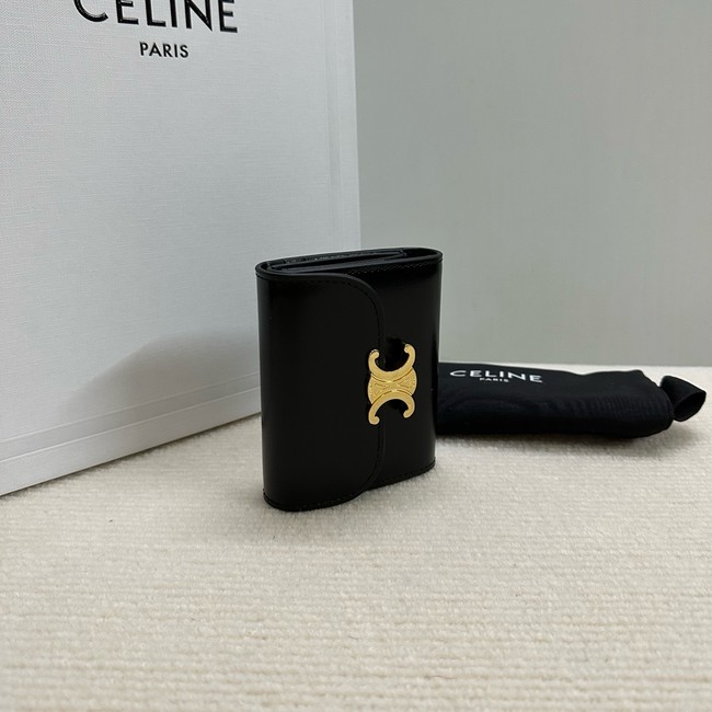 Celine SMALL FLAP WALLET TRIOMPHE IN SHINY CALFSKIN 10D783 black&gold