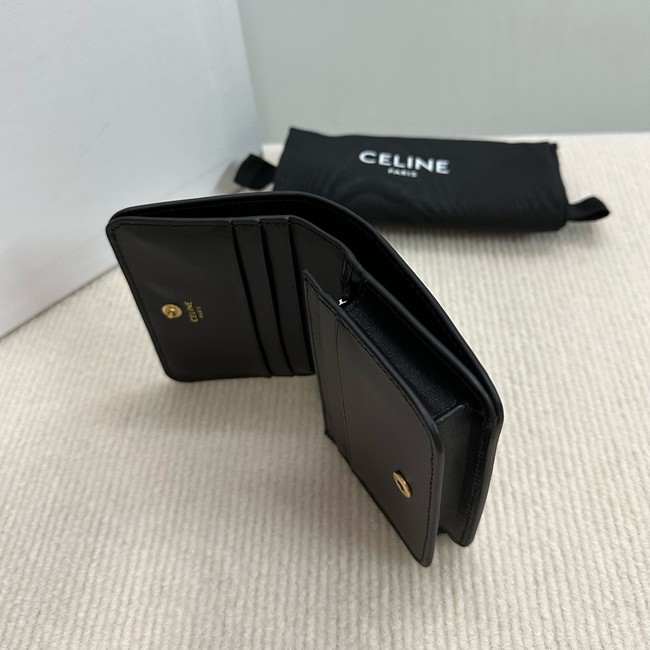 Celine TRIOMPHE COMPACT WALLET IN SHINY CALFSKIN 10K623 black&gold
