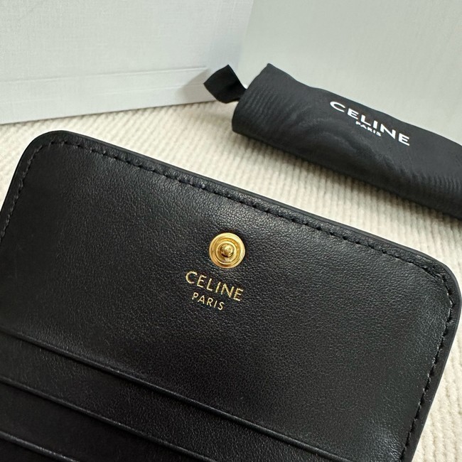 Celine TRIOMPHE COMPACT WALLET IN SHINY CALFSKIN 10K623 black&gold
