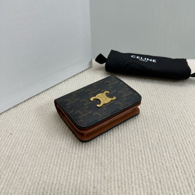 Celine TRIOMPHE COMPACT WALLETIN TRIOMPHE CANVAS 10K623 brown