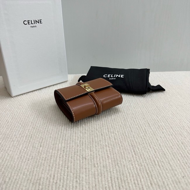 Celine CARD HOLDER WITH FLAP 16 IN SATINATED CALFSKIN 10M523 tan