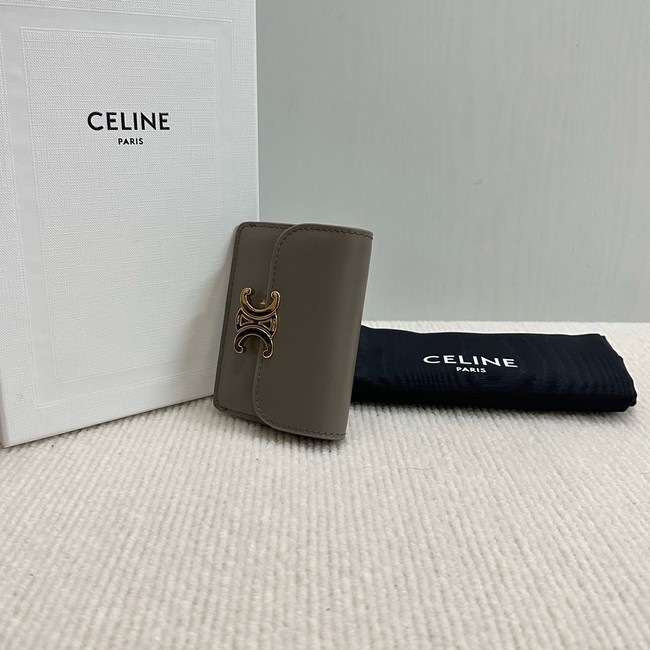Celine CARD HOLDER WITH FLAP TRIOMPHE IN SHINY CALFSKIN 10I583 PEBBLE