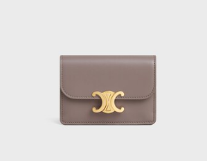 Celine CARD HOLDER WITH FLAP TRIOMPHE IN SHINY CALFSKIN 10I583 PEBBLE