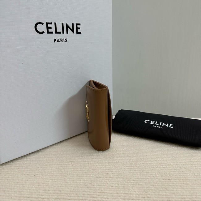 Celine CARD HOLDER WITH FLAP TRIOMPHE IN SHINY CALFSKIN 10I583 Khaki