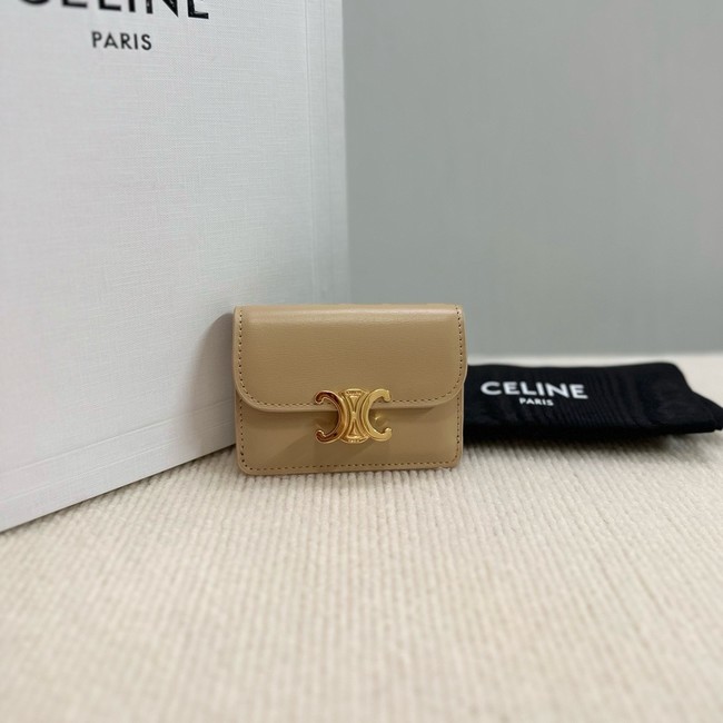 Celine CARD HOLDER WITH FLAP TRIOMPHE IN SHINY CALFSKIN 10I583 SMOKED BROWN