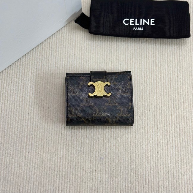 Celine FINE STRAP WALLET NINO IN TRIOMPHE CANVAS AND LAMBSKIN 10M962 TAN