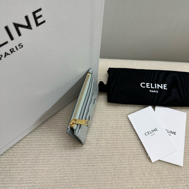 Celine ZIPPED CARD HOLDER IN SMOOTH LAMBSKIN 10K583 light blue