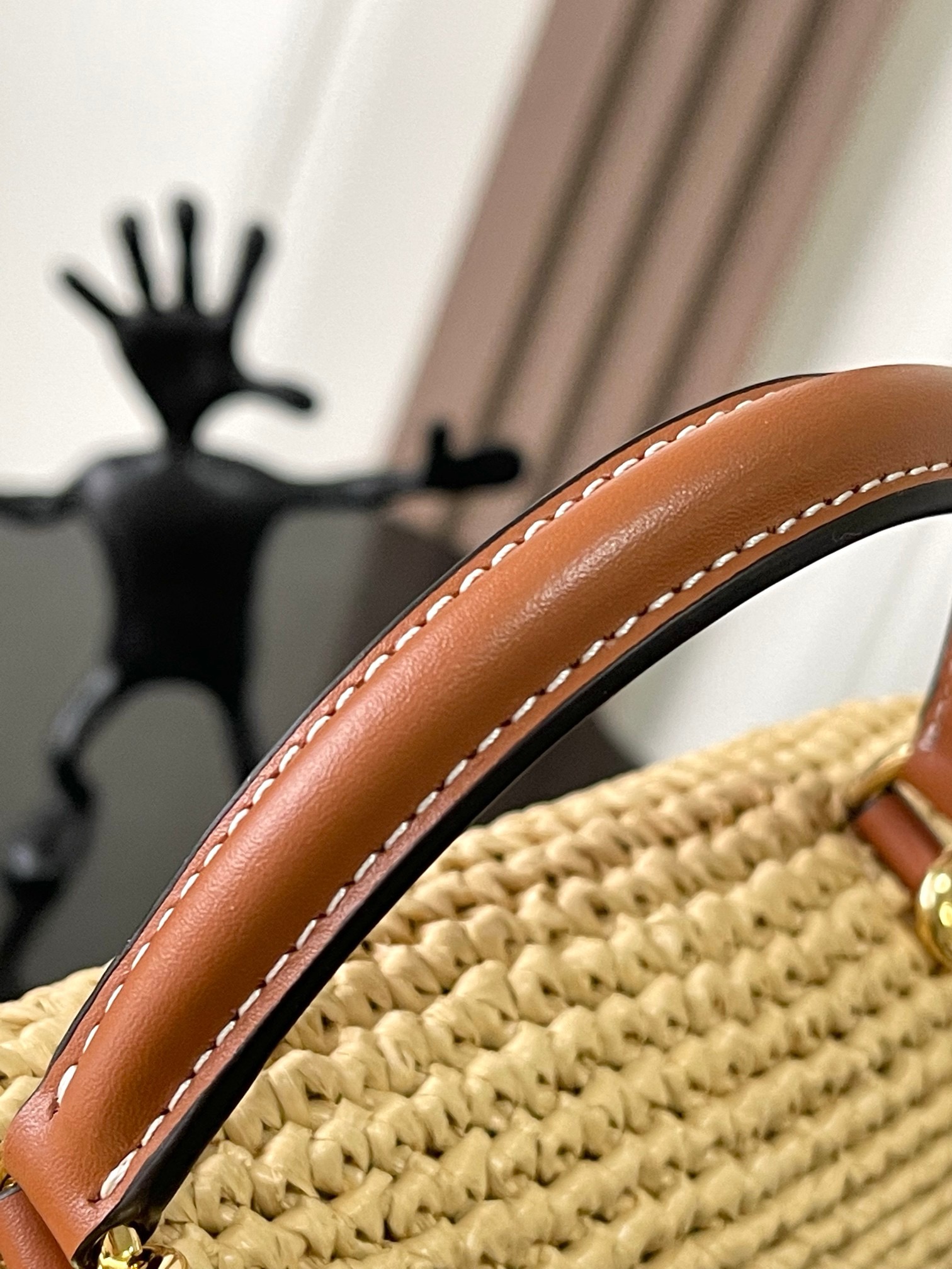 Celine TEEN NINO BAG  IN RAFFIA WITH TRIOMPHE EMBROIDERIES 118113 NATURAL & TAN