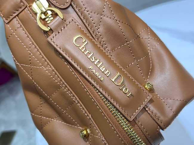 Dior Medium D-Journey Bag in Shiny Goatskin Flat Macrocannage M2417UCUQ tan