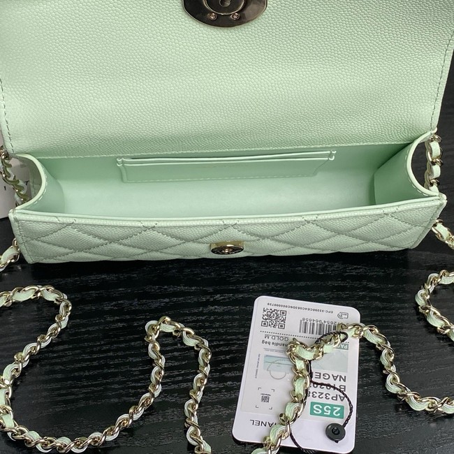 Chanel MINI FLAP BAG CLUTCH WITH CHAIN Gold-Tone Metal AP3238 light green
