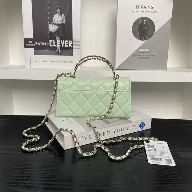 Chanel MINI FLAP BAG CLUTCH WITH CHAIN Gold-Tone Metal AP3238 light green