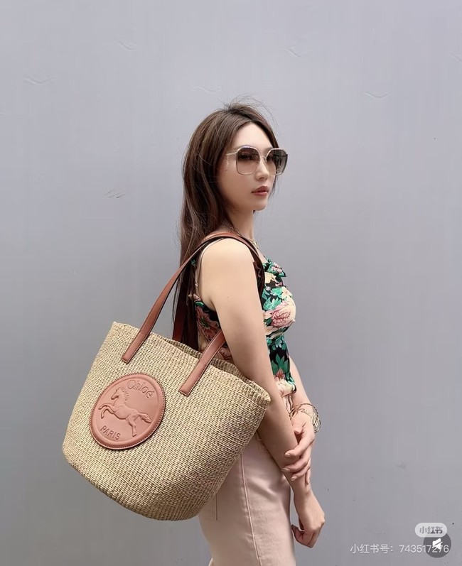 CHLOE Woven Raffia Slit Mini Tote Bag 11265 pink