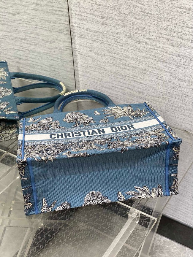 Dioriviera Medium Dior Book Tote Celestial Drak Blue Toile de Jouy Palms Embroidery M1296ZEZG