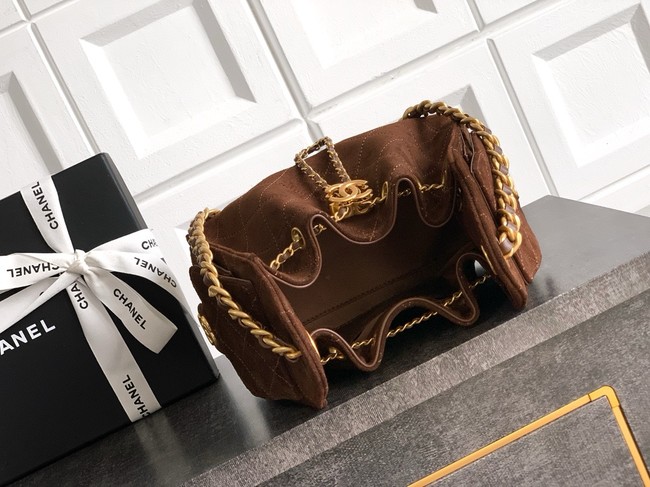 CHANEL 25 MINI HANDBAG Suede AS5631 dark brown
