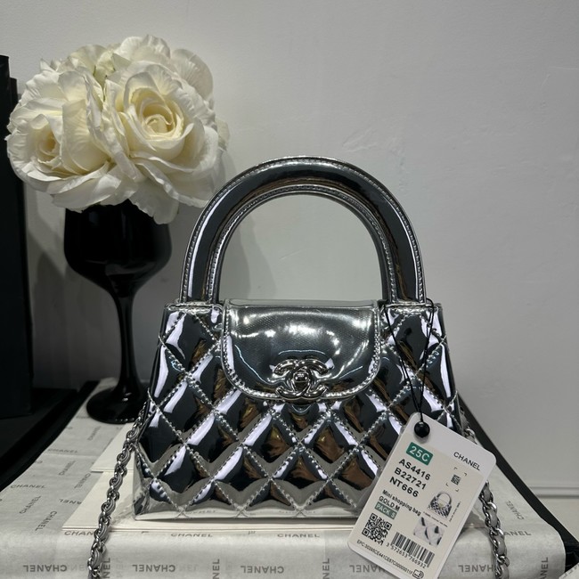 Chanel MINI SHOPPING BAG Patent leather AS4416 Silver