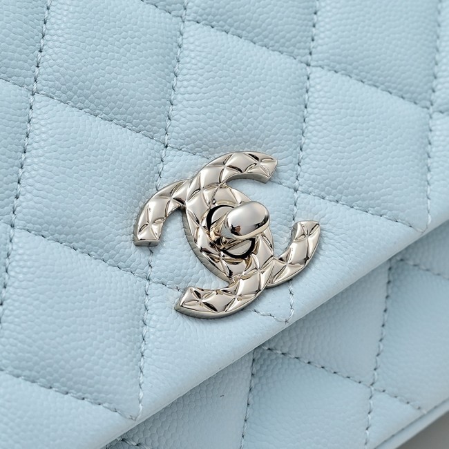 Chanel SMALL FLAP BAG CLUTCH WITH CHAIN Gold-Tone Metal AS5554 LIGHT BLUE