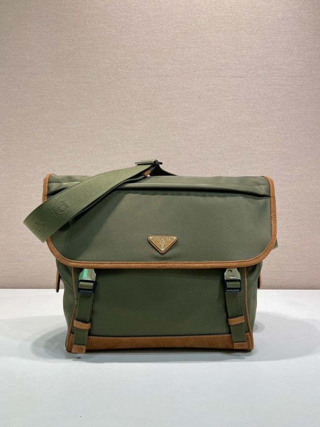 Prada Medium Re-Nylon and suede shoulder bag 2VD052A Musk Green