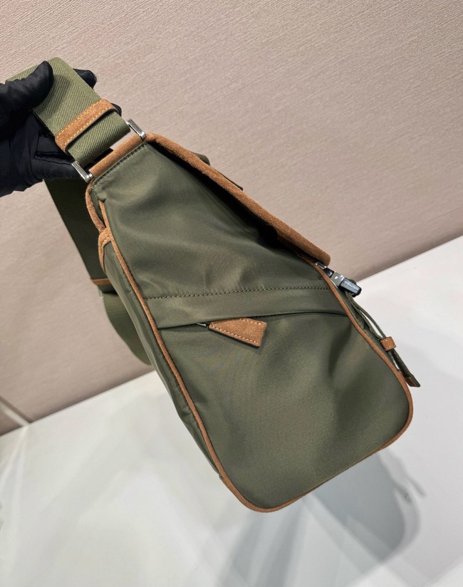Prada Medium Re-Nylon and suede shoulder bag 2VD052A Musk Green
