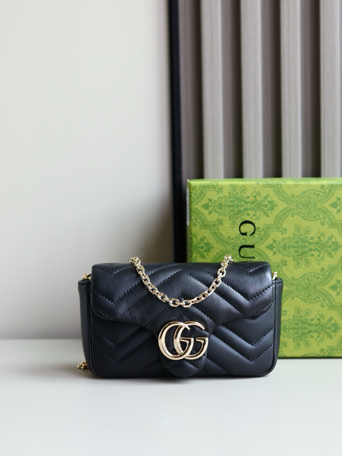 GUCCI GG MARMONT MINI SHOULDER BAG 841290 Black&Light Gold-Tone