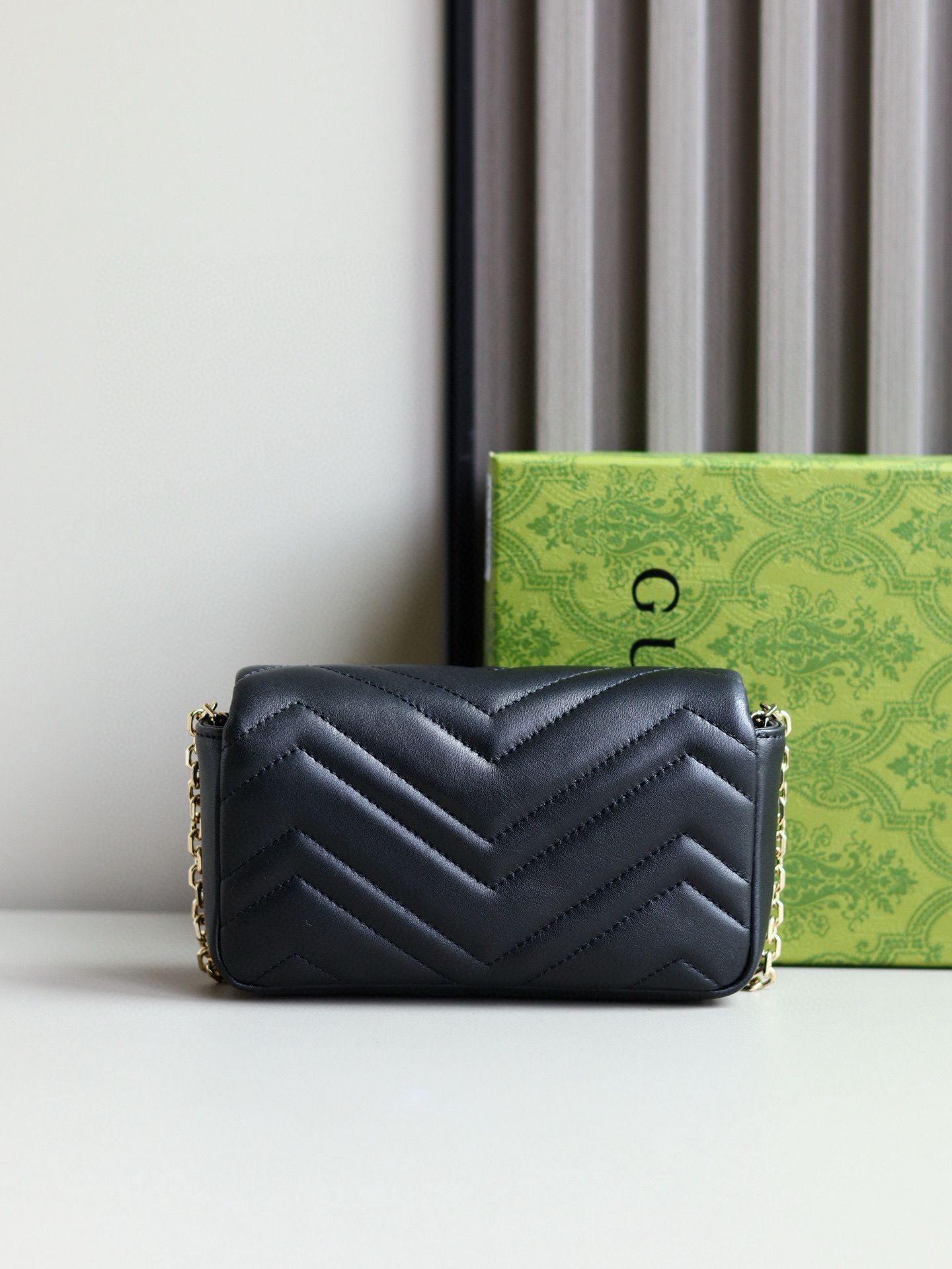 GUCCI GG MARMONT MINI SHOULDER BAG 841290 Black&Light Gold-Tone