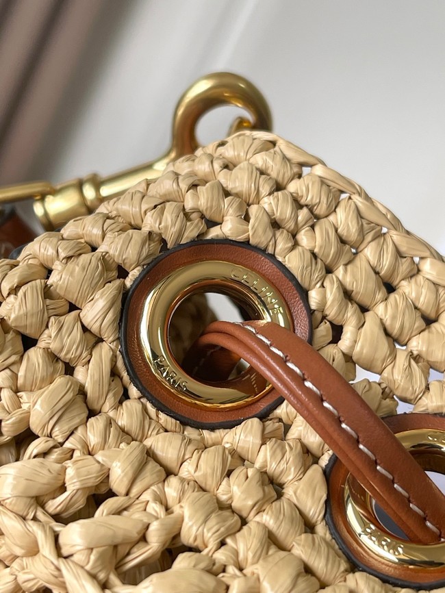 CELINE CABAS TRIANGLE IN RAFFIA AND CALFSKIN 121672 NATURAL / TAN