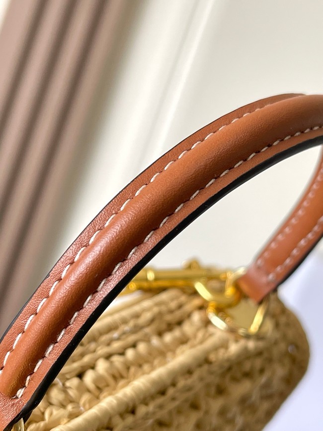 celine TEEN CELINE LOLA IN RAFFIA EFFECT TEXTILE 119533 NATURAL / TAN