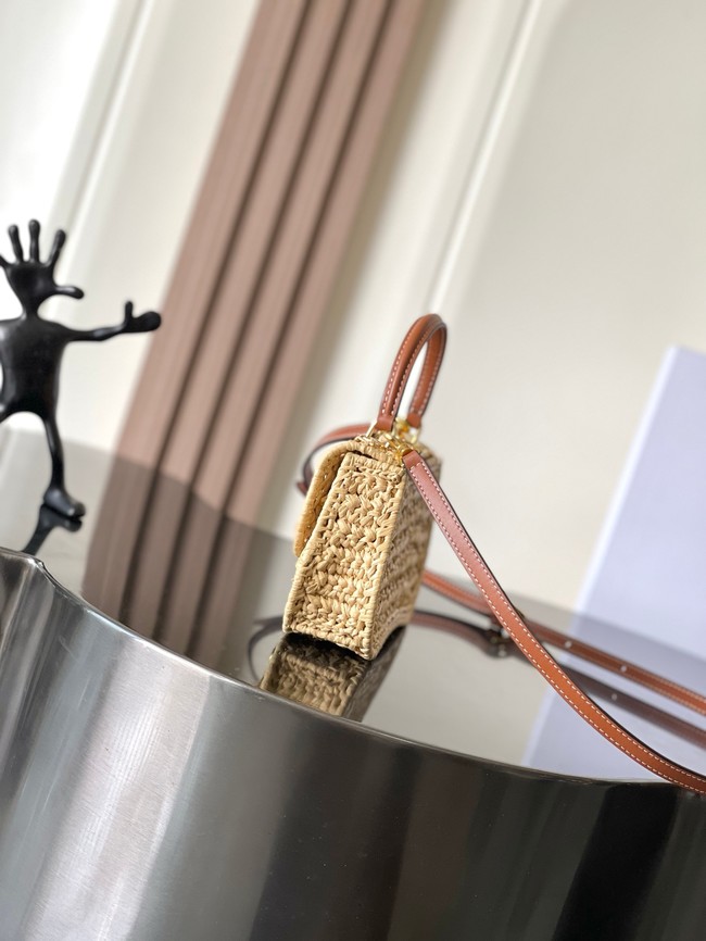 celine TEEN CELINE LOLA IN RAFFIA EFFECT TEXTILE 119533 NATURAL / TAN