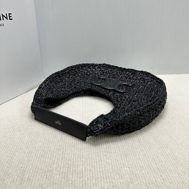 celine classic panier HOBO BAG IN Raffia and Calfskin 112772 black