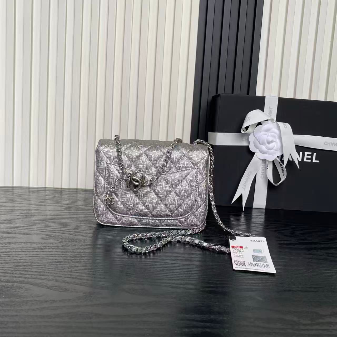 Chanel Mini Flap Bag Original Caviar Leather AS5759 Silver