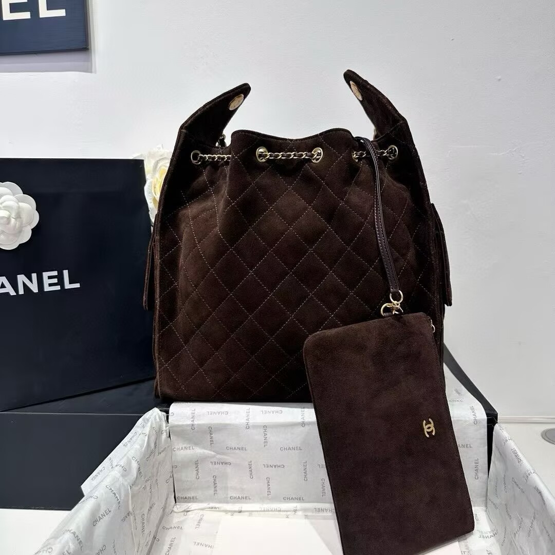 CHANEL 25 Medium Handbag AS5311 Sude Dark Brown