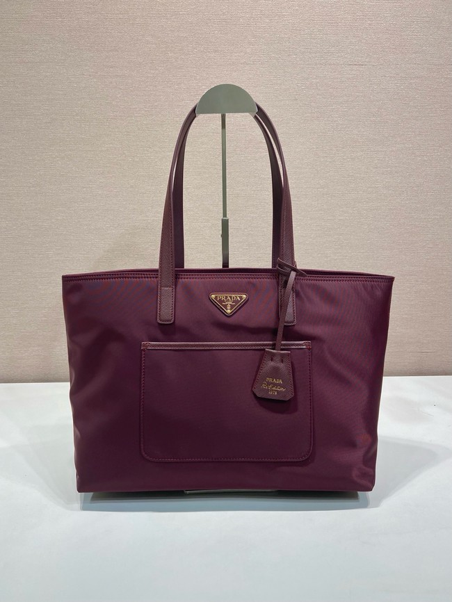 Prada Re-Edition 1978 medium Re-Nylon and Saffiano leather tote bag 1BG555 burgundy