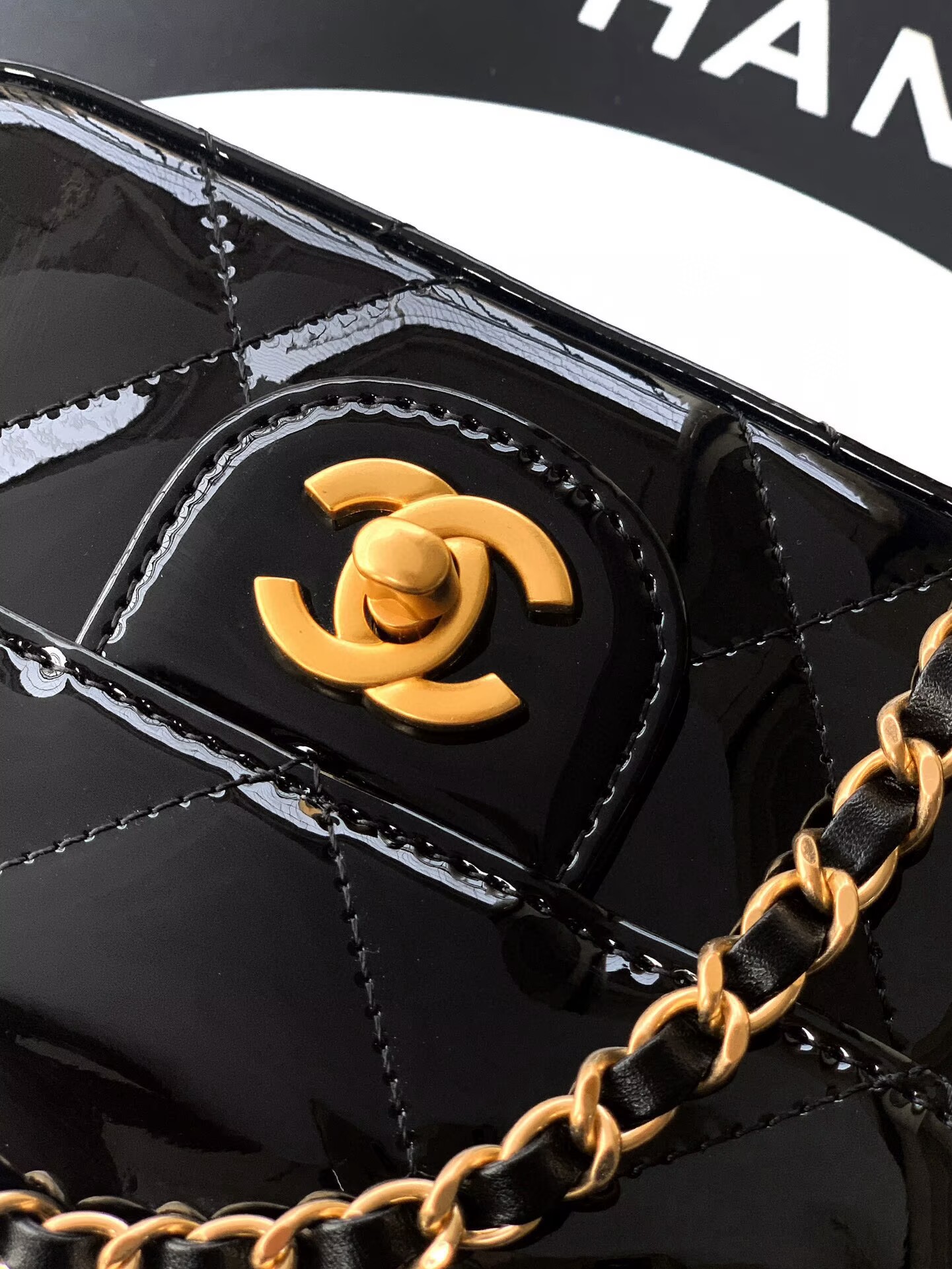 Chanel 25K Original Patent Leather Top Handle Bag  A6320 Black