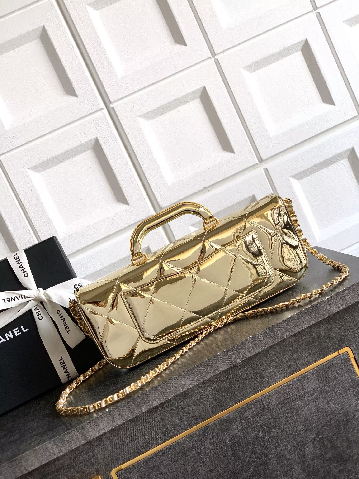 Chanel 25K Original Patent Leather Top Handle Bag A6321 Gold