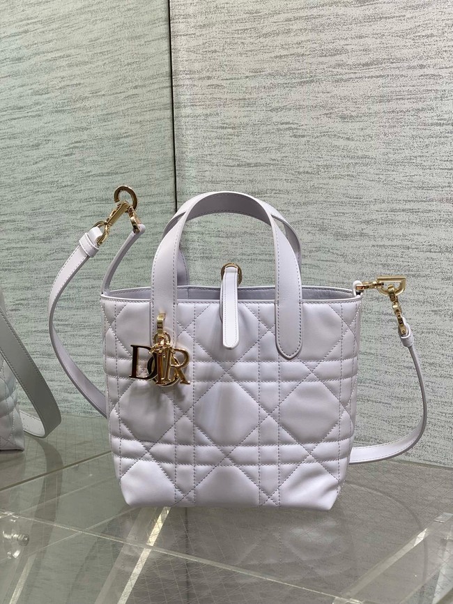 Small Dior Toujours Vertical Tote Bag Macrocannage Crinkled Calfskin M2835  purple