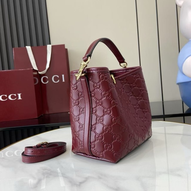 Gucci GG Emblem small bucket bag 815118 Rosso Ancora red