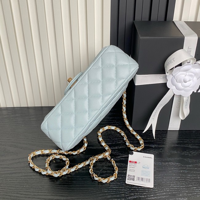 CHANEL Clutch With Chain AS2701 light blue&gold Metal