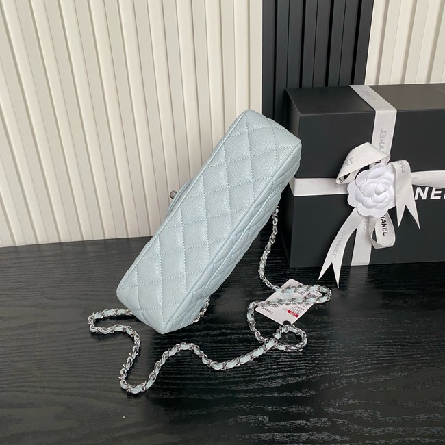 CHANEL Mini Flap Bag with Top Handle AS5702 light blue&Silver Metal